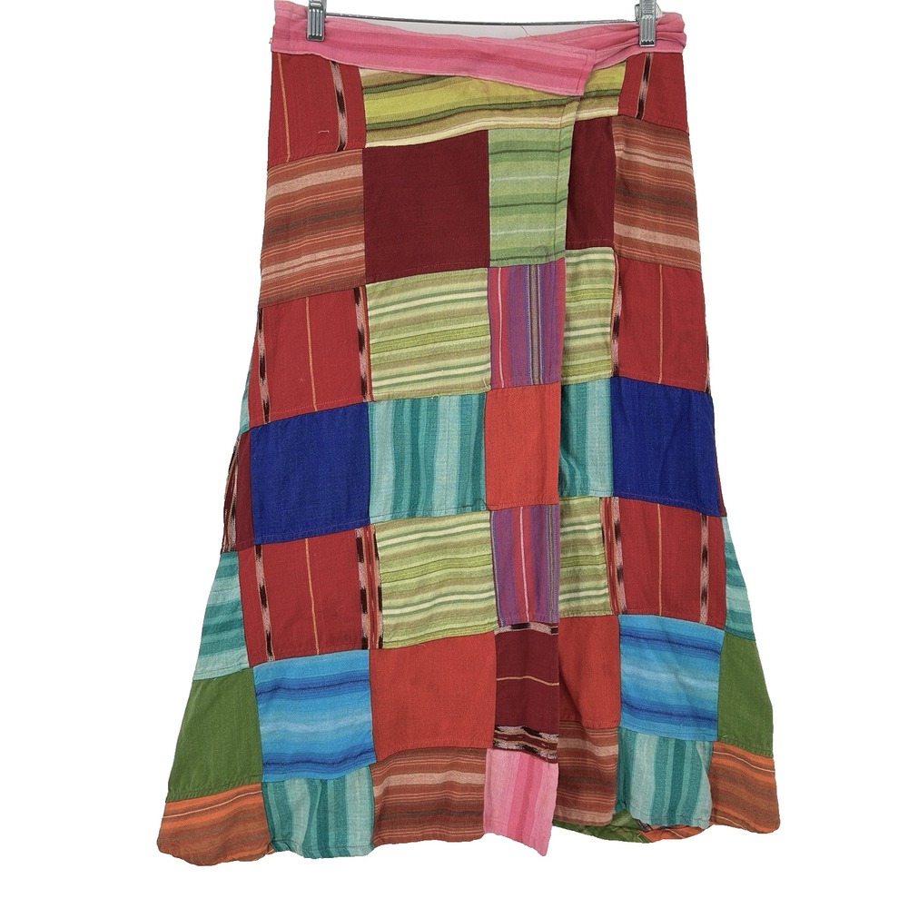 Handmade Patchwork Boho Wrap Skirt Size S/M Cottage Unique Statement Dopamine